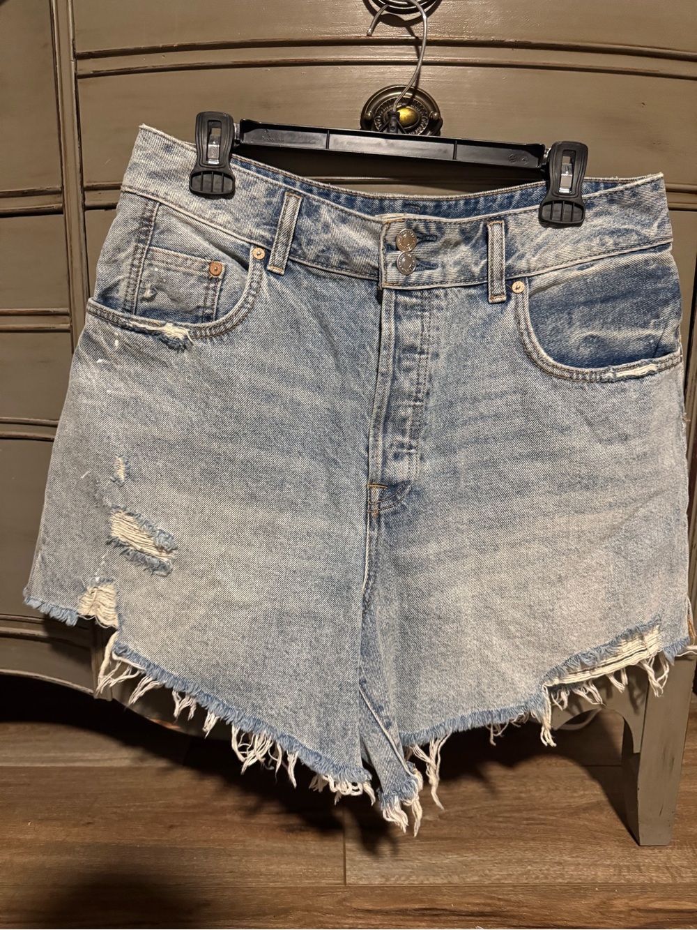 We The Free Light Wash Distressed High-Rise Denim Shorts